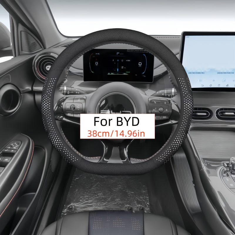 TEMU High-quality Pu Leather Steering Wheel Cover For Byd Models - Breathable, Stylish, Durable - Round And D-shaped - : Black Blue, Black White, ,