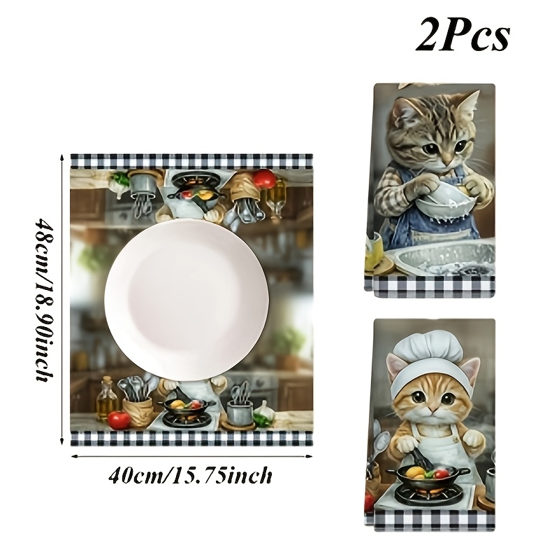 TEMU 2pcs, Kitchen Cat Dish Cloth, Cat Cleaning Cloth, Funny Dishcloth For Kitchen & Bathroom Drying, Cooking & Cleaning Tea Towel, Home Kitchen