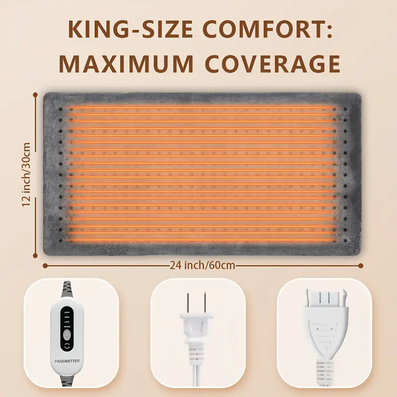 electric heating pads for back neck shoulder abdomen 130w fast heating to 150 f settings auto off 24 x 12 lightweight light beige fabric dry option washable heated pad for knee leg fathers day birthday gifts for mom dad Product details 2
