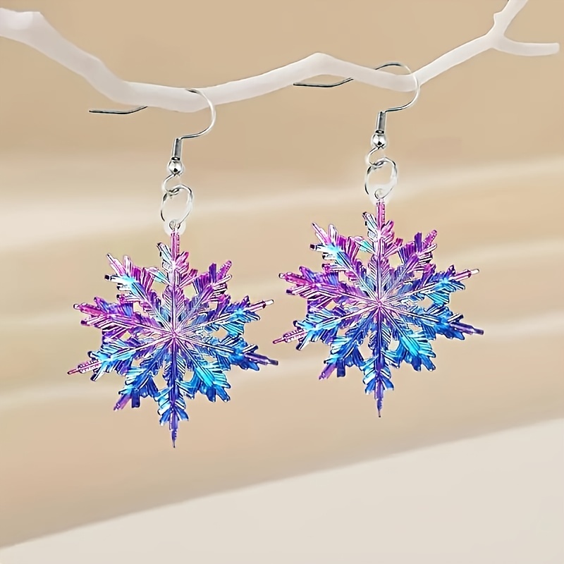 

Colorful Snowflake Acrylic Drop Earrings For Women - Elegant And Stylish Holiday Gift, Christmas, Halloween, Valentine's Day, Or Birthdays