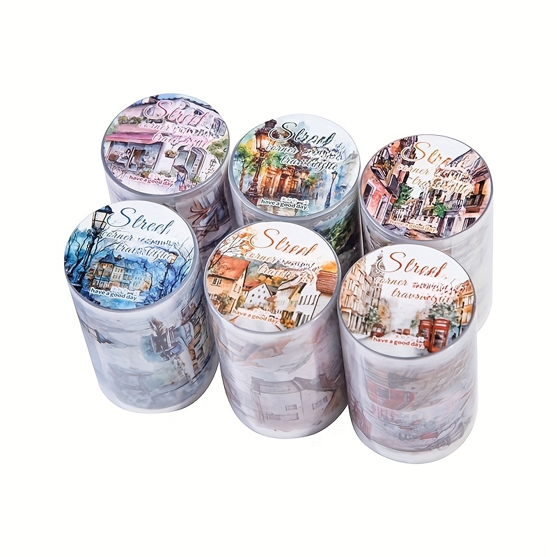 Image of 6pcs-corner Landscape Pet Die-cut Tape, Diary Diy Decoration Accessories, Trash Journal Stickers, Art And Craft Decorations, Scrapbooking Supplies, Holiday Gifts