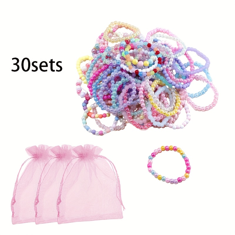 TEMU Lot de 60/30 Bracelets d' Multicolores Perles de , Inclut 30 Bracelets et 30 Sachets en Organza Rose, Convient pour la Saint-Valentin, les Fêtes