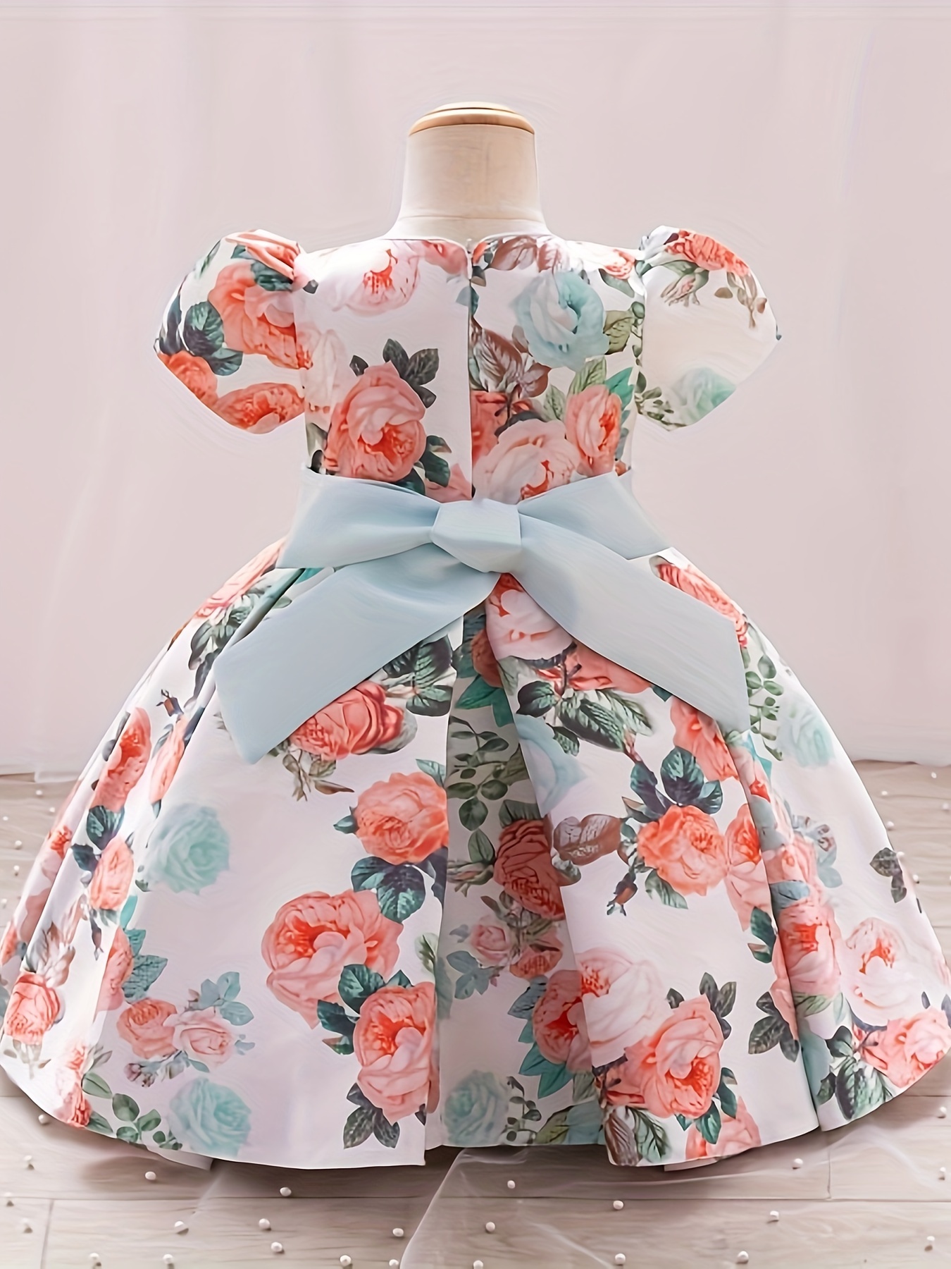 toddlers elegant print princess dress bowknot decor - Temu Saudi Arabia