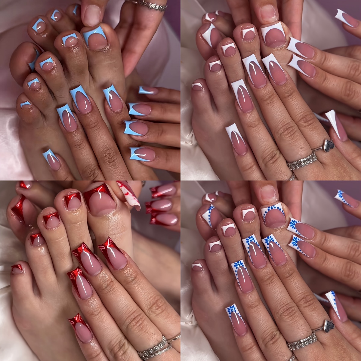 

192pcs Set Of Medium Square Press-on Nails, French Polka Dot Fake Nails And Toenails Set For To Make Your Fingertips More , With Jelly Glue And Rubbing Strips, Suitable For All Women