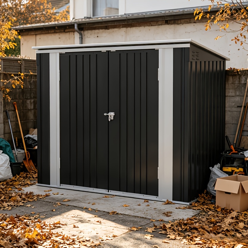 Image of 157.4×96.44cm Metal Storage Cabinet With Lockable Door And Lid Chain, A Temporary Detachable Outdoor Storage Shed, Suitable For Courtyards, Backyards, And Patios, Can Store Trash Cans, Tools, And Toys