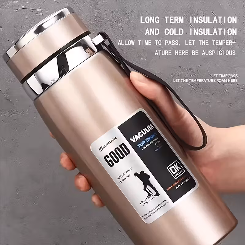 1000ml large capacity insulated cup with leak proof lid carry strap double wall vacuum insulation for hot cold drinks glossy durable lightweight for camping gym travel hiking ideal gift for men women christmas valentines day Product details 4