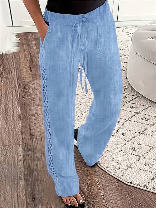 spring summer solid casual side seam lace pants