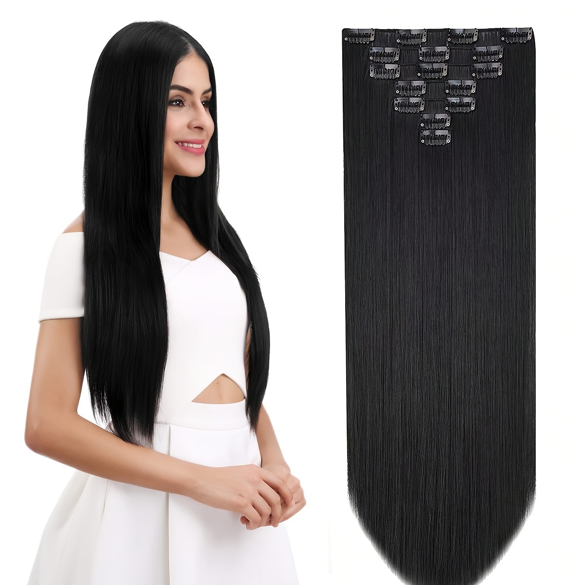   22 inch long wavy clip in synthetic hair extensions gradient blonde to brown versatile natural looking for all genders and   details 0
