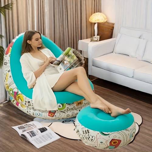 1pc printed inflatable lazy sofa outdoor casual sofa portable folding flocking sofa