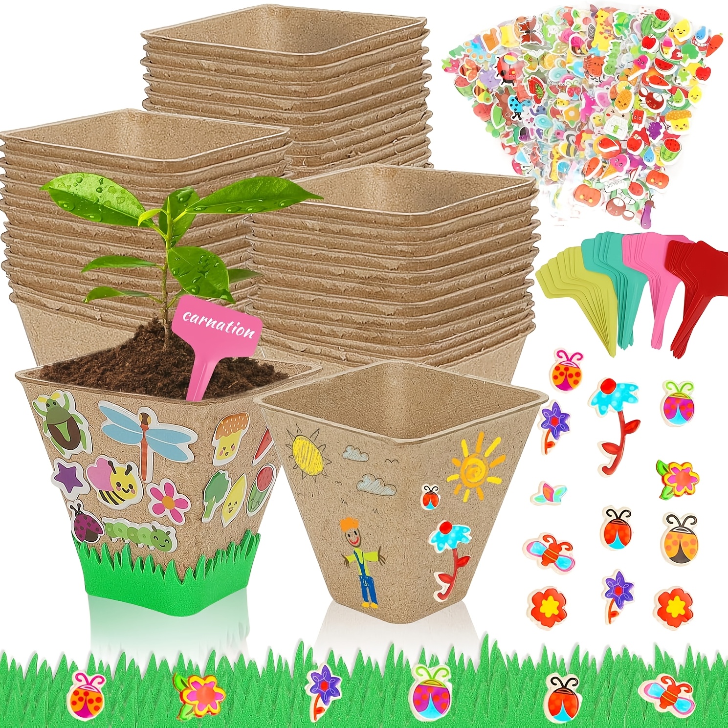 40 set   pot craft kit 40pcs paper   pots peat plant pots with 400pcs   foam stickers 40pcs pots labels flower plant spring craft for diy flower planting