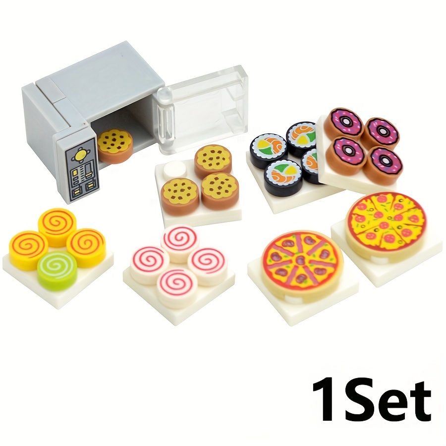 1set Food Building Block Figures Bread Fish Fruit Chicken Crab Hot Dog Cake Pizza Carrot Box Creative Parts Brick