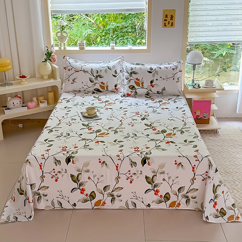 TEMU 3pcs Retro Berry Branch Floral Print Bedding, 1pc Duvet Cover And 2pcs Pillowcases (pillow Inserts Not Included), Skin-friendly And Breathable,