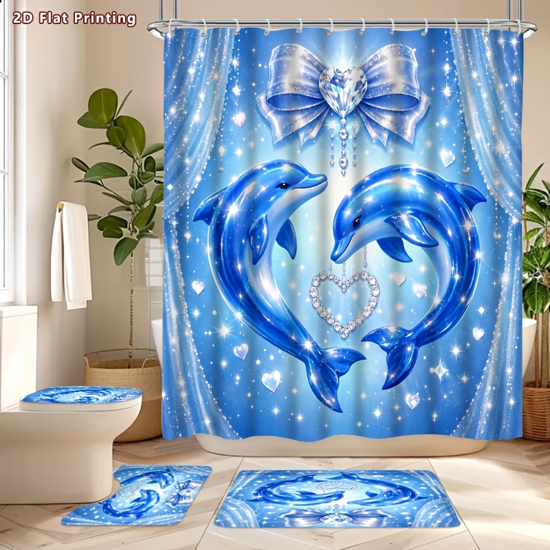 4pcs Dolphin Shower Curtain Set with Romantic Design
