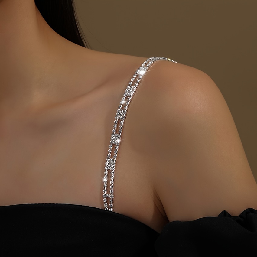 

Elegant Silvery-plated Rhinestone Bra Strap - Chic Body Chain For Weddings & Vacations, Perfect Valentine's Gift