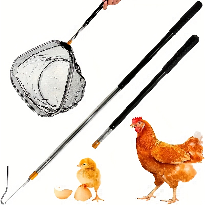 Image of Chicken Net And Chicken Catcher Leg Hook, Stainless Steel Retractable Long Chicken Catcher, Farm Tool For Poultry Chickens Turkeys Geese Ducks Birds Small Animals And Fish