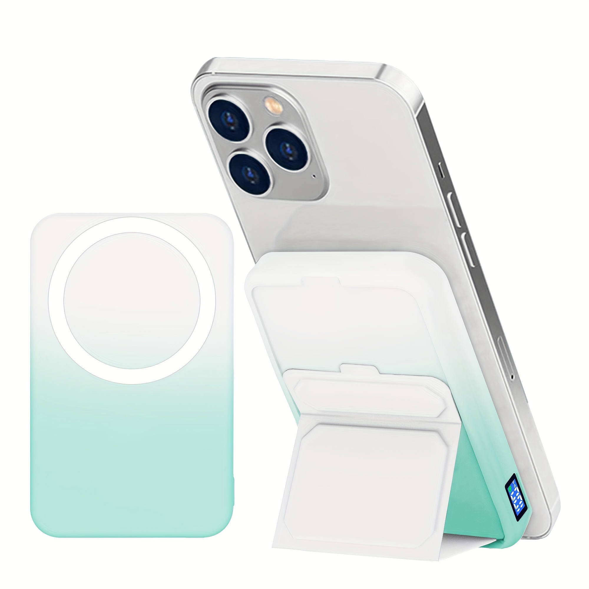TEMU Magnetic Wireless Portable Charger With Foldable Stand, 10000mah Power Bank, .5w Fast Charging, Compact Battery Pack For Travel/trip/ Outdoor,