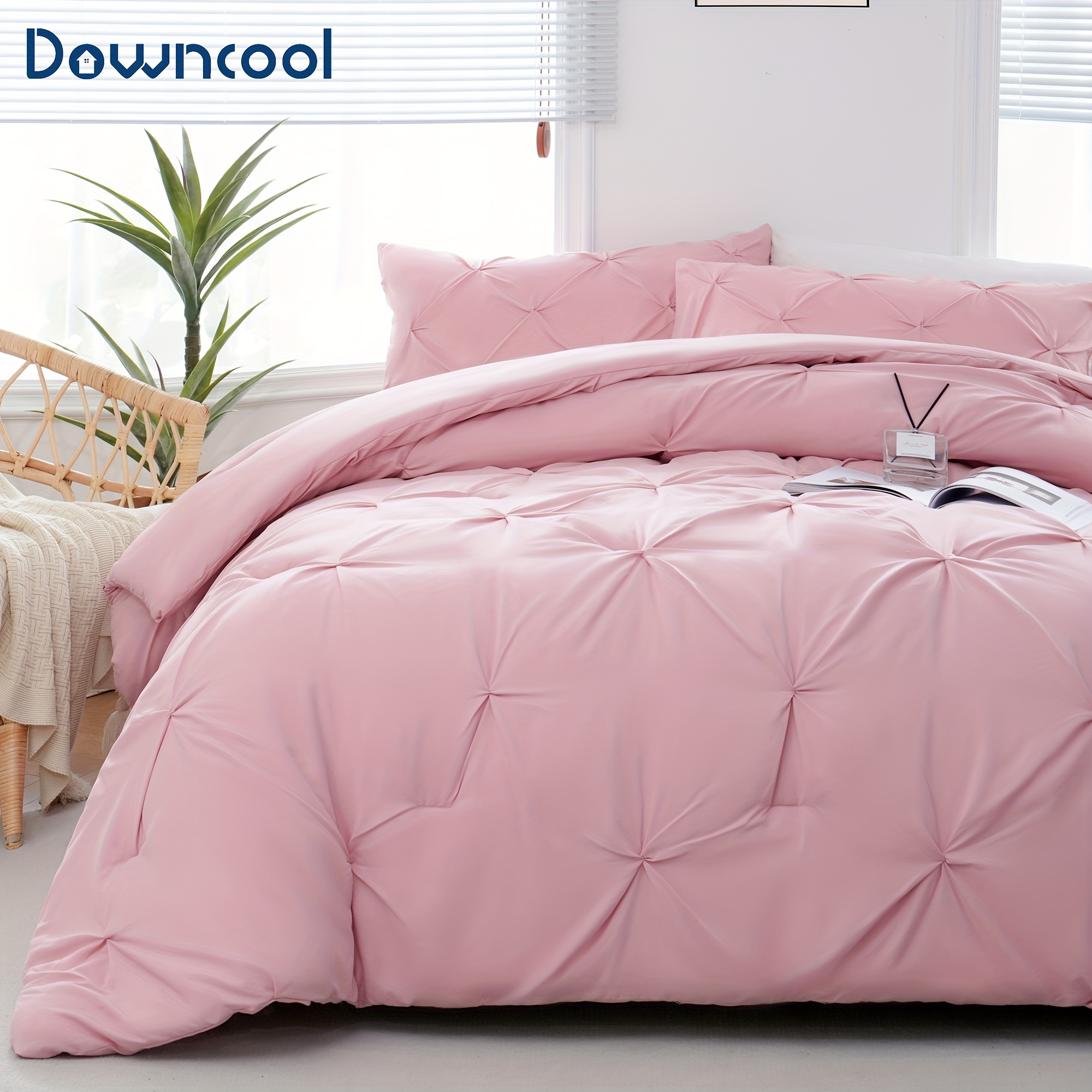 

Downcool 2/3 Pieces Cute Pinch Comforter Set, 240gsm Soft Fluffy Bedding Comforter Sets For All Season, Modern Pintuck Bedding Set With 1 Comforter & 2 Pillowcases, Machine Washable