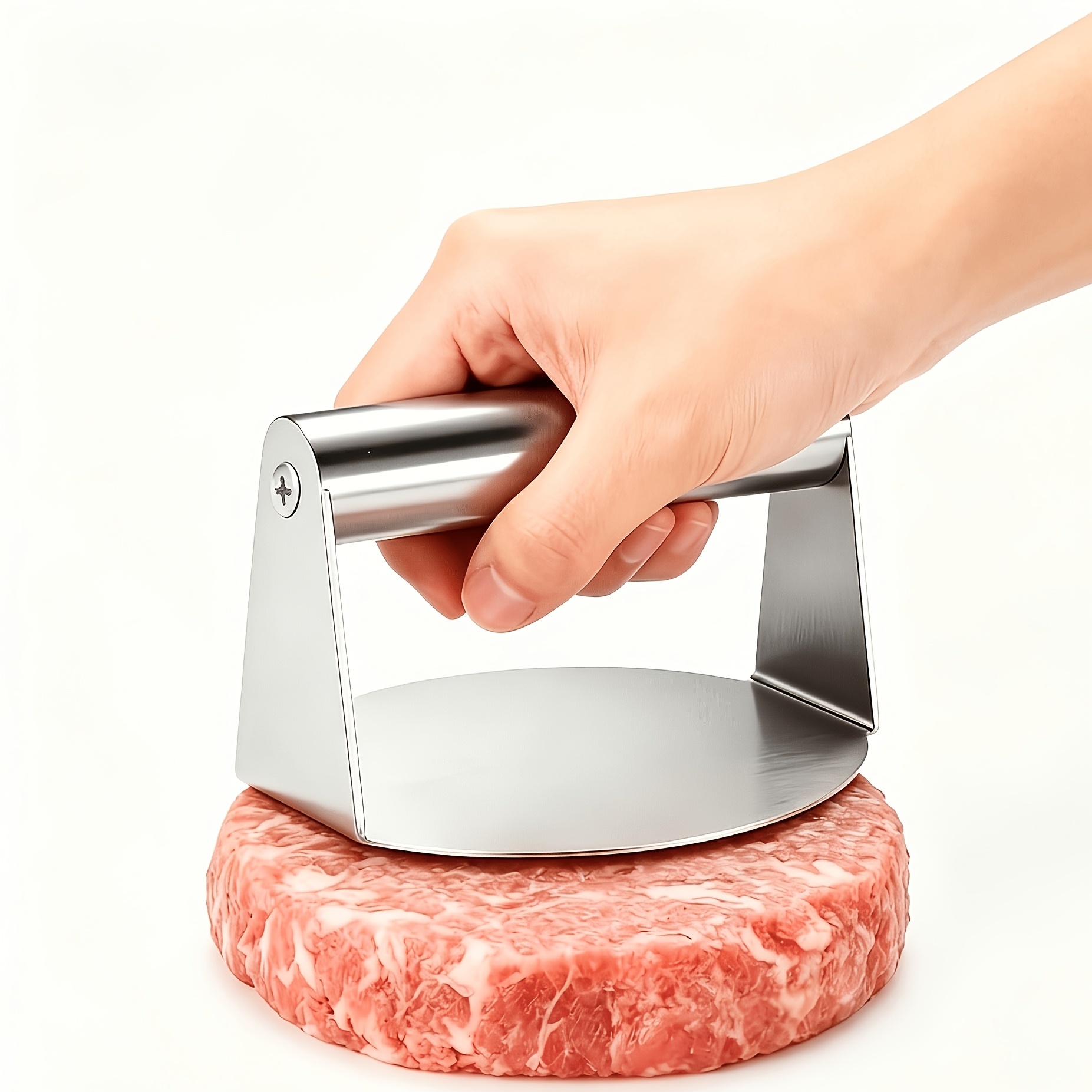 TEMU 1pc Stainless Steel Burger Press, Hamburger Patty Maker, Ergonomic Handle And Flat Surface For Uniform Meat Pressing, Perfect For Beef Sliders