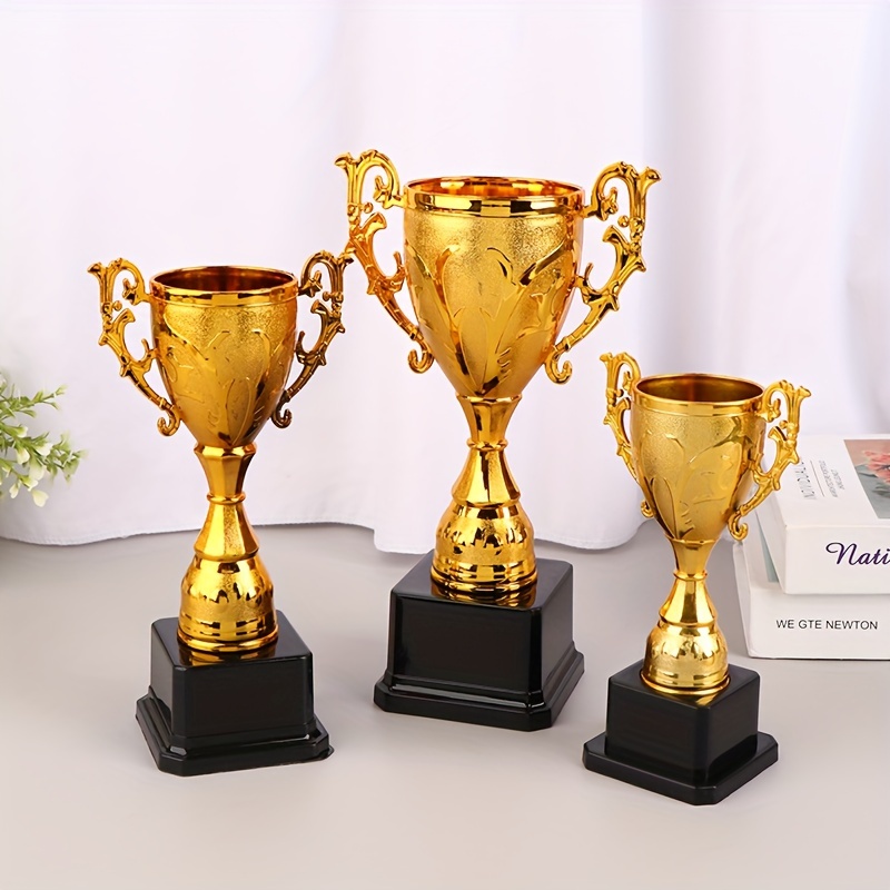 

1pc Elegant Electroplated Plastic Trophy Cup For Sports Competitions - Uncovered Design, Perfect For Students & Awards