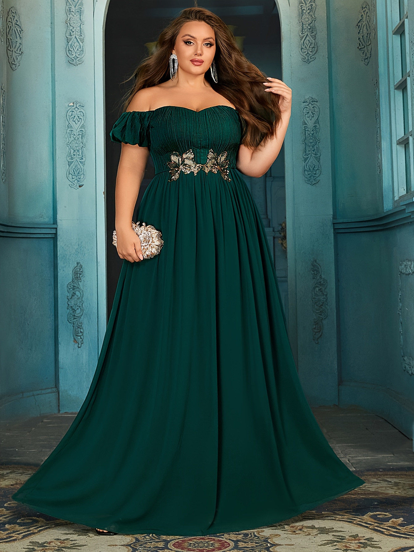 uea graduation dress code Green Satin Prom Dresses with Puffed Sleeve, Lace Bodice, Quinceanera –  vigocouture main image 1