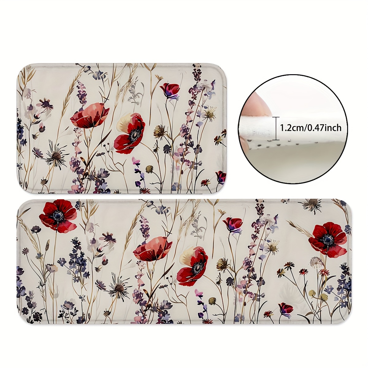 

1/2pcs, Wild Flowers Floral Kitchen Mat, Kitchen Carpet Rugs For Kitchen Floor, Kitchen Mats For Floor, Kitchen Rugs, Non Slip Kitchen Runner Rug, Home Decor, Room Decor