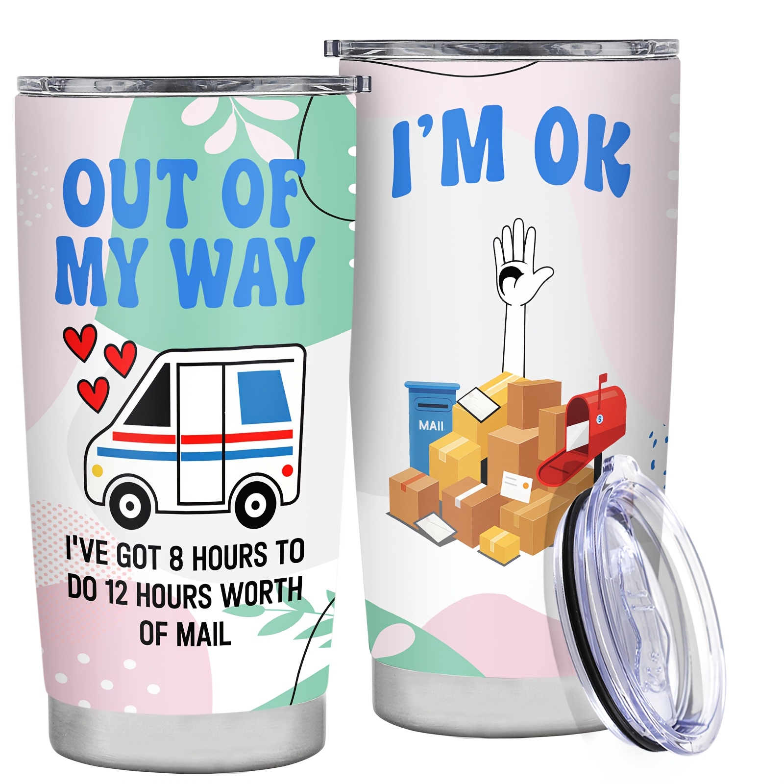 TEMU 20oz 1pc Funny Mail Carrier Tumbler, Stainless Steel Vacuum Insulated Travel Mug With Lid, Appreciation Gift, Double Wall Keep Hot Cold, Durable