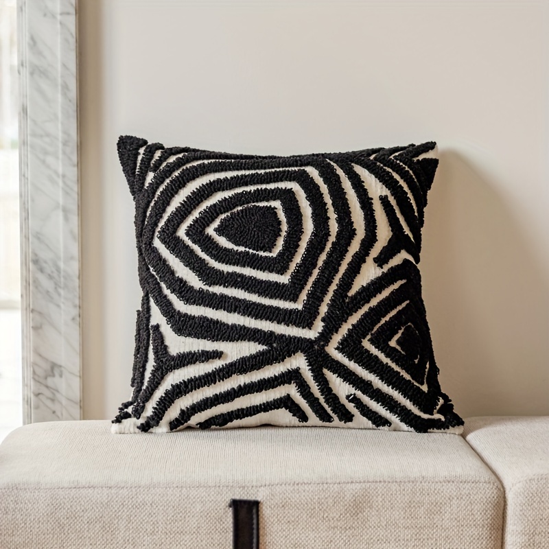 1pc, Bohemian Morocco Easy Modern Geometric Ring Pile Pillow Case, Chenille Plush Soft And Comfortable Ethnic Style Pillow Case, Suitable for Home Sofa Terrace Furniture Bench Sofa Porch Decoration, No Pillow Core