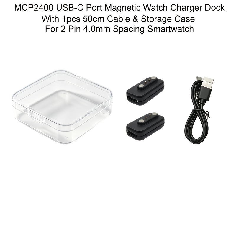 TEMU Station d'accueil magnétique pour chargeur de montre USB-C, 2 pièces, avec câble de 50 cm et étui de rangement pour montre intelligente à 2