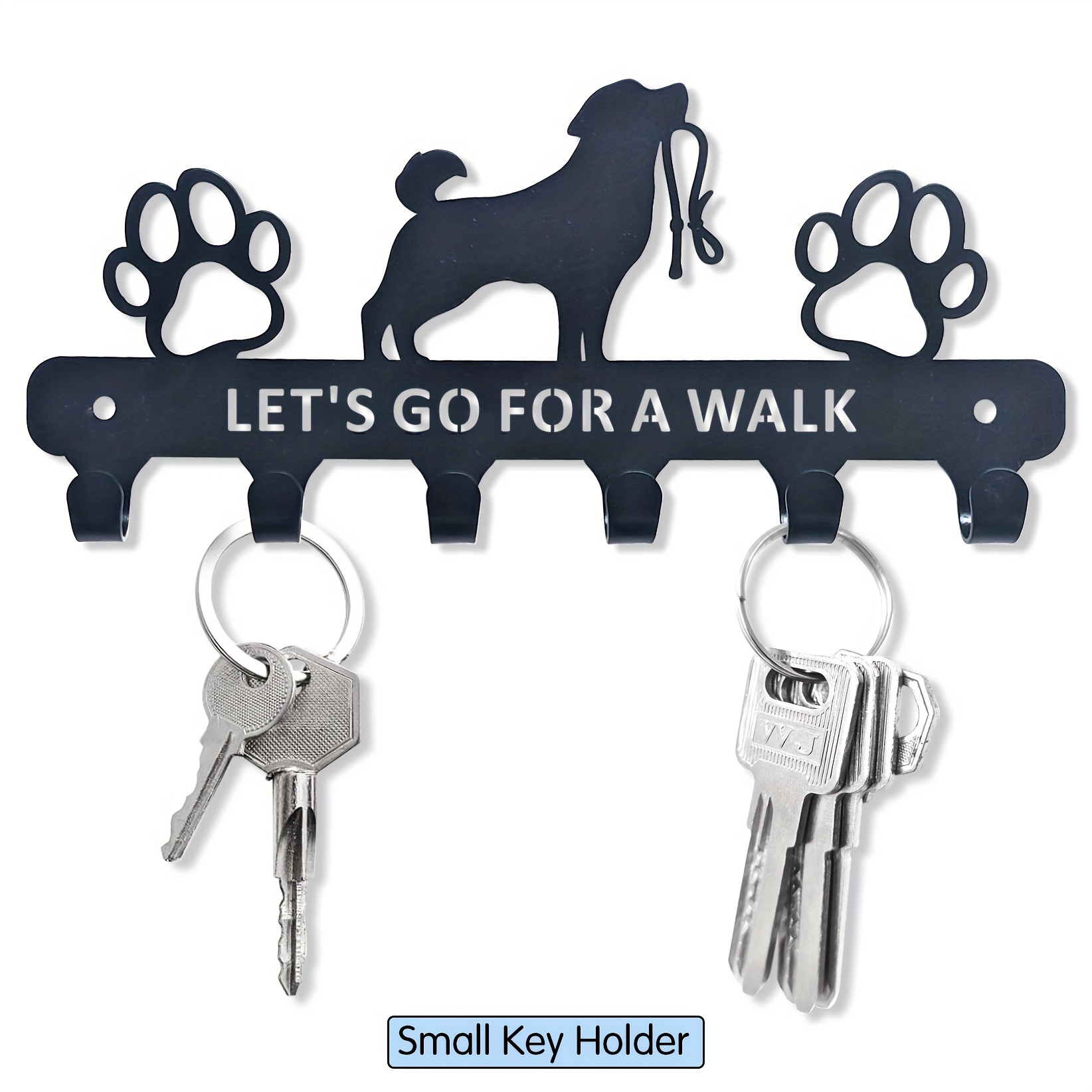 

1pc Rustic Dog Key Holder For Wall - Decorative Metal Key Hooks With 'let' For A Walk' Message, Powder Coated , Wall Mount , For Entryway Organization