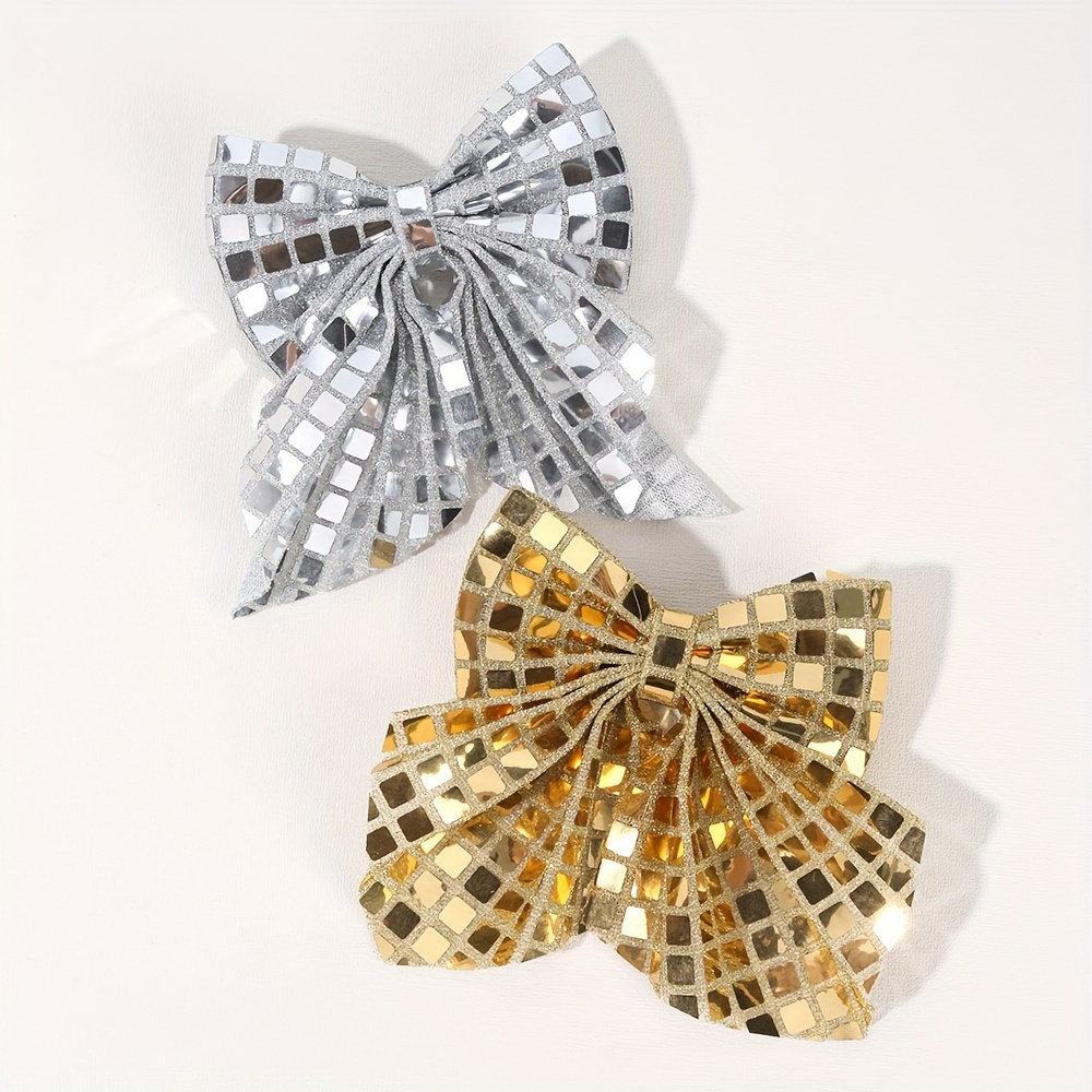 

2pcs Elegant Glitter Bow Hair Clips With Long Tails, Golden And Silvery Large Hair Bow Accessories For Girls - Perfect New Year Gifts, Bows For Girls Hair