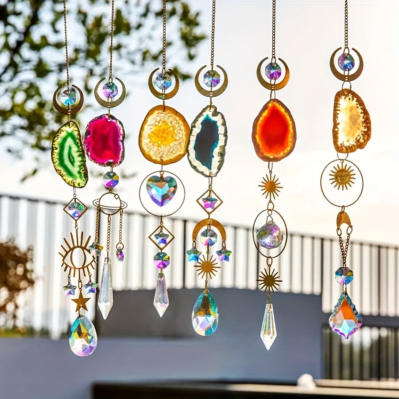 

6pcs Crystal Suncatcher, Sun For Indoor Window Hanging With Crystal, Prism And Agate Slices, Light For Indoor And Outdoor Home Garden Wedding Decoration