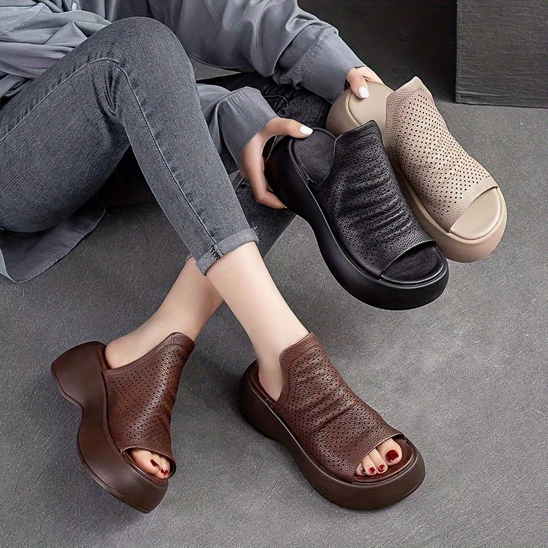 mules de plataforma gruesa antideslizantes para mujer - sandalias   transpirables con cubierta falsa,  , plantilla acolchada y diseño abierto en los dedos -  //beige/cobre/  - zapatos casuales a formales para uso   e semi-formal estilo slip-on con tacón   & parte   y forro de     desde jeans   vestidos, zapatos de mujer,tacones de plataforma,tacones sandalias para mujer,tacones para mujer,zapatos de mujer, 2