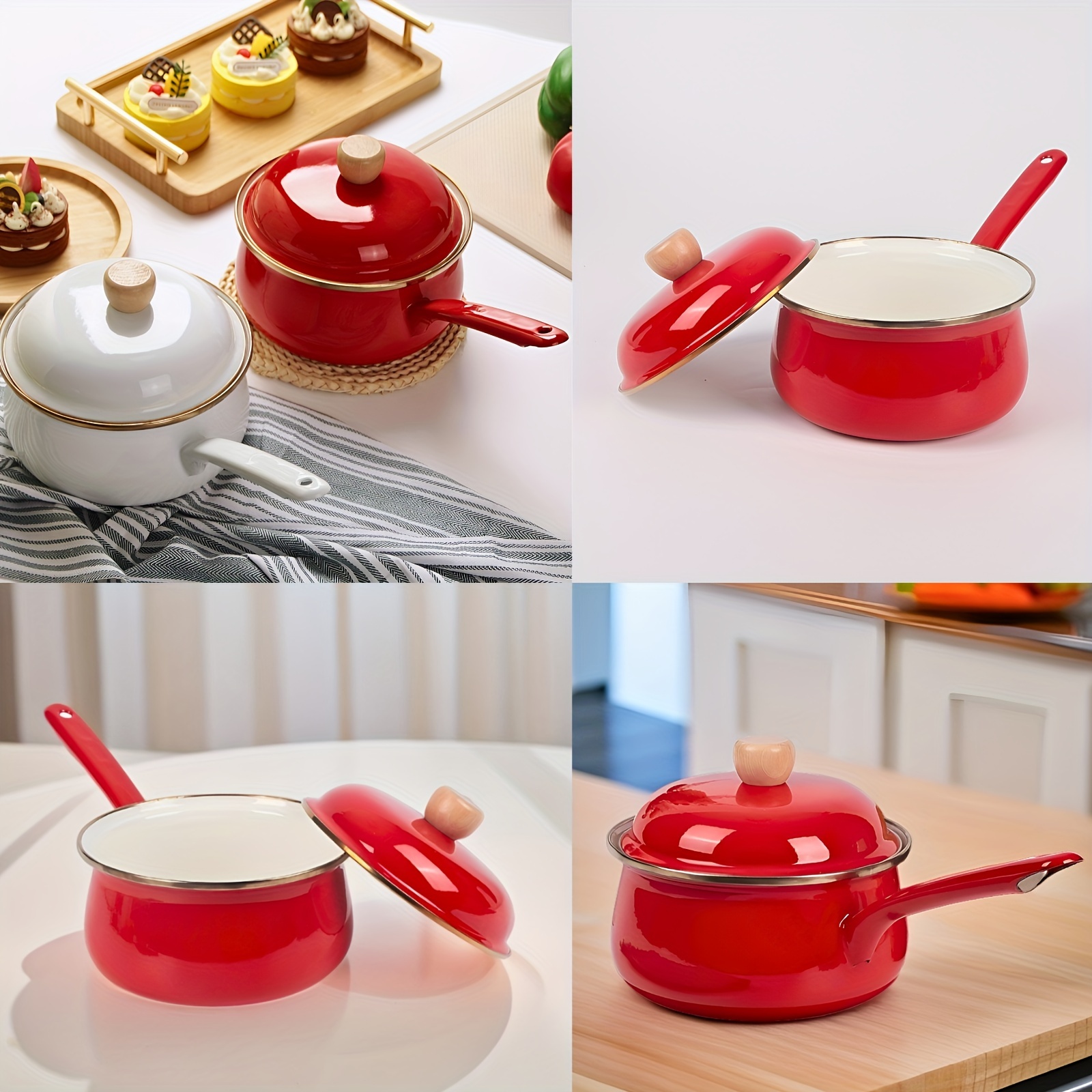 versatile enamel pot with single handle lid non stick dishwasher safe   and serving   home kitchens restaurants glazed milk pot   colors details 0