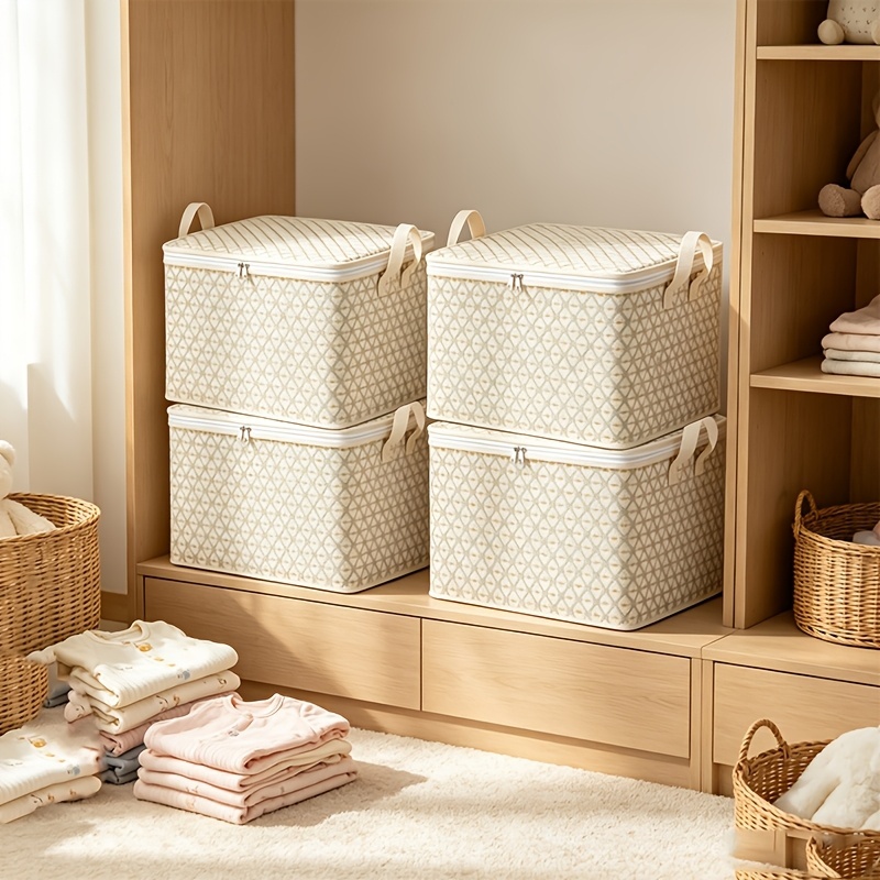 4pcs Set of Large Foldable Storage Bins with Lids, Patterned Fabric