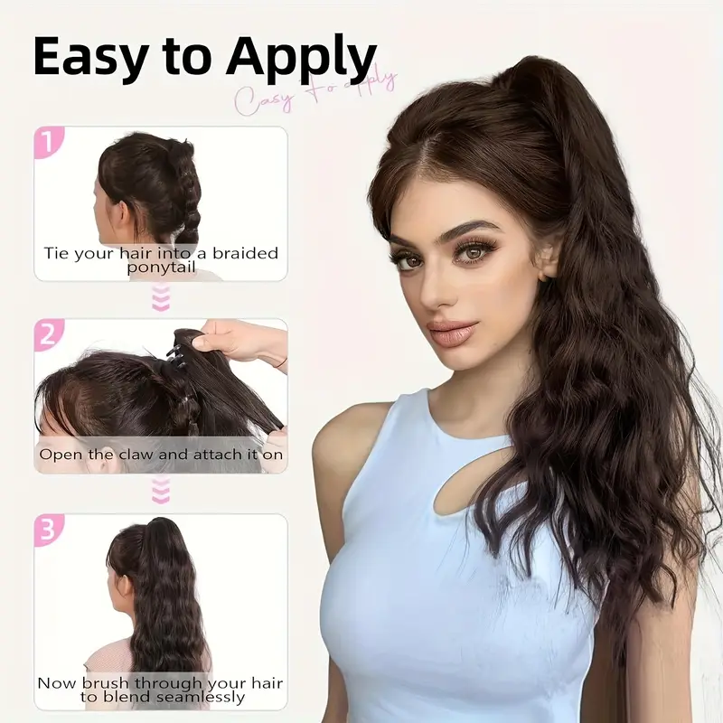 45.72cm curly ponytail extension for women - heat resistant synthetic clip-on hairpiece with claw clip, layered long hair for daily & party use, natural look for thick hair, ponytail hair extensions, versatile hairpiece, secure clip attachments details 7