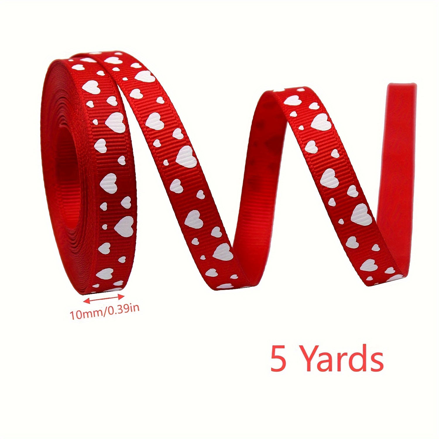 10mm 5-yard Satin Ribbon With Heart-shaped Pattern Print, Diy Bow For Handmade Gift Wrapping, Party, Wedding, Valentine's Day Decoration, Scene Decor, Home Decor, Themed Party Decoration