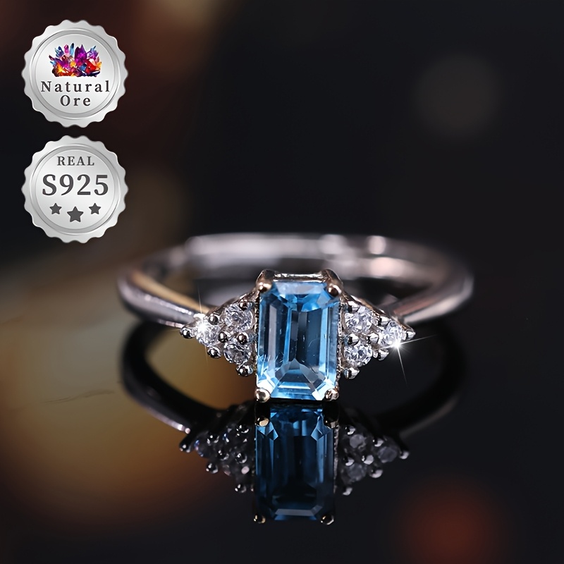 925 Silver Blue Topaz Adjustable Wedding Ring, Gift Box