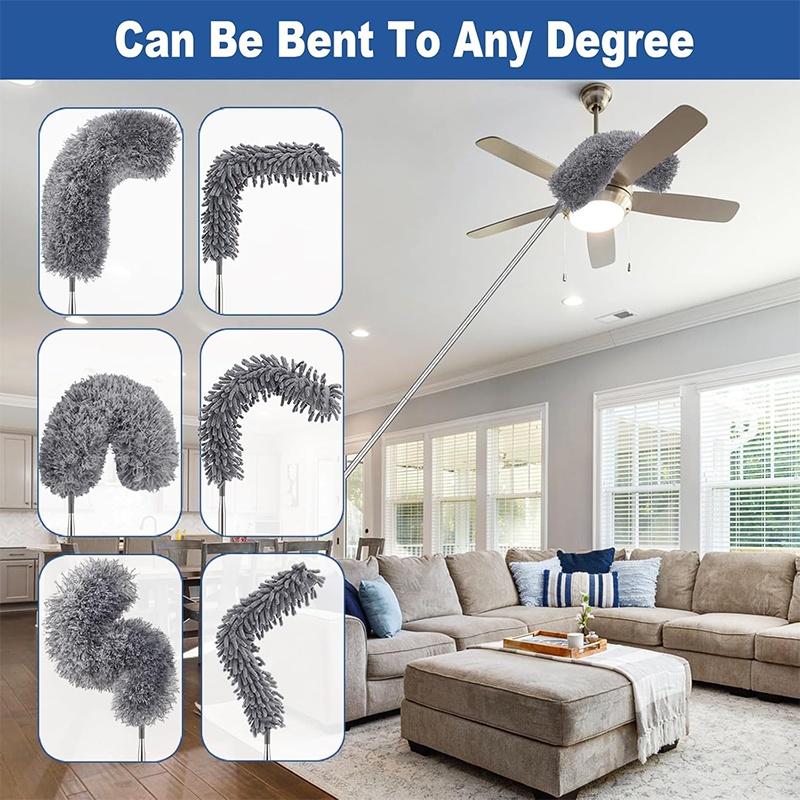 microfiber duster with 280 0cm telescopic extension pole kit for high ceilings cleaning fan spider webs reusable and washable lightweight ceiling fan nets blinds 3