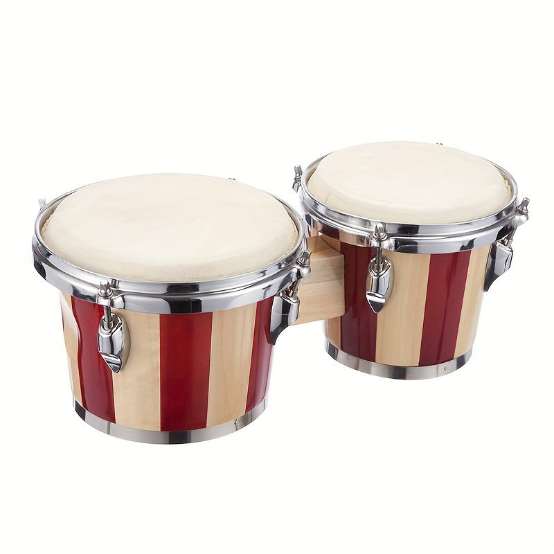 

Premium Bongo Drum Set - 7" & 8" Wood And Metal Percussion Instruments For Beginners To Pros, Red