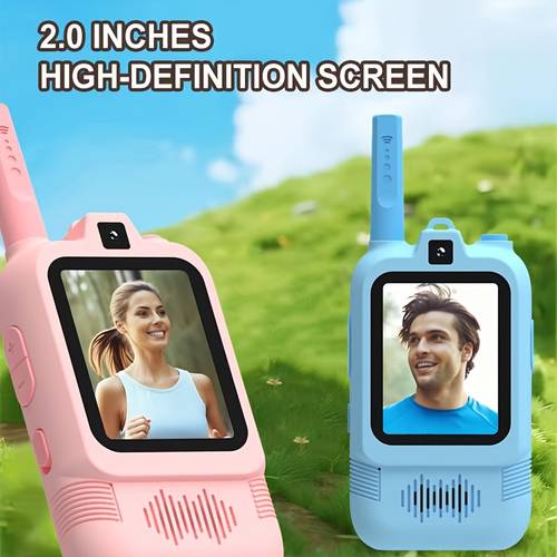 set de walkie-talkies portátiles con video intercomunicador ( y rosa), convertidor de idiomas y chat de video instantáneo, imágenes, de voz normal, de personaje y masculina, calidad de sonido para comunicación estable, para juegos y camping
