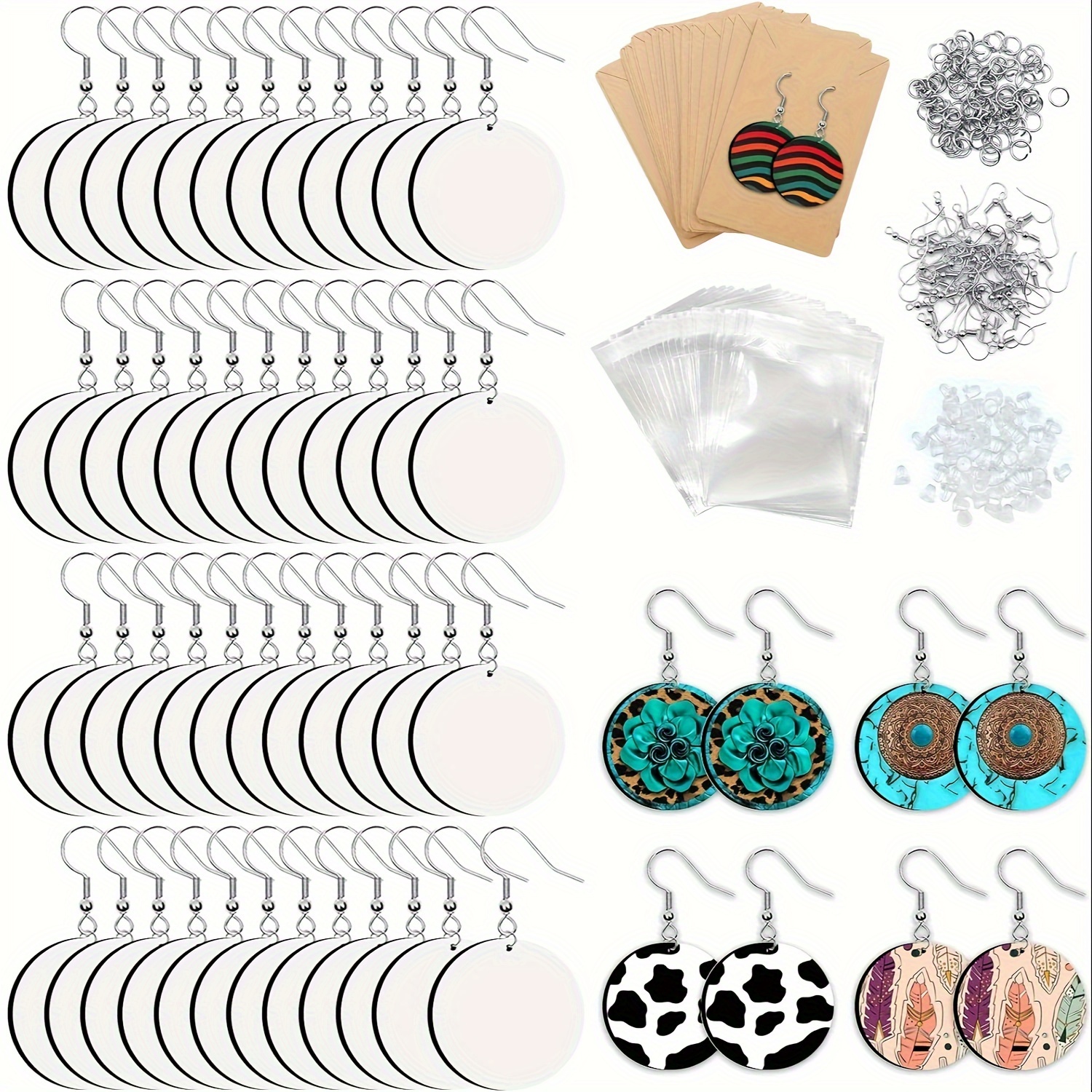 

250pcs Diy Earring Crafting Kit - Double-sided Blank Wooden With Borders, Bags & Accessories Included - Ideal For Handmade Jewelry Creation