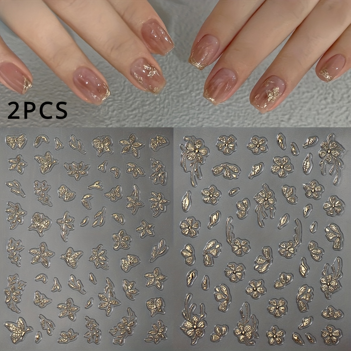 2pcs Self-adhesive 3d Metallic & Nail Stickers - Glossy Flashy Plastic Floral Petals With Irregular Leaf Shape Suitable For Diy Nail Art, Temporary Manicure & Pedicure Designs