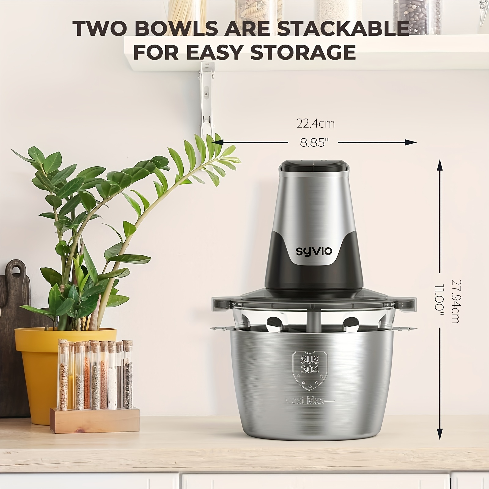   food processors with 2 bowls meat grinder 4 bi level blades mini electric food chopper 450w for baby food meat onion vegetable chopper 2 speed 8 cup and 8 cup christmas gifts Product details 1