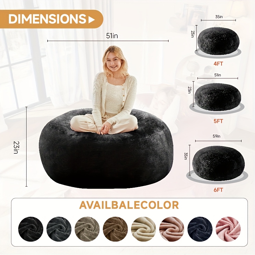 Large 4ft/5ft/6ft Bean Bag Chair Compatible for Adults - Oversized Sofa Bed Lounger with Memory Foam & Micro Velvet Cover, Soft Foam-Filled Furniture, Multi-Color Options (No Assembly) for Living Room, Bedroom - Ideal for Adults &