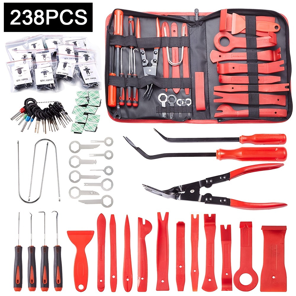 238pcs Heavy-duty Car Trim Removal Tool Kit With Nylon Fiber Pry Bars & Zippered Case - -one Auto Panel Set For Bumper, Door Trim, Dashboard, Rv/boat (for All Vehicle Makes) - Panel Removal Tools