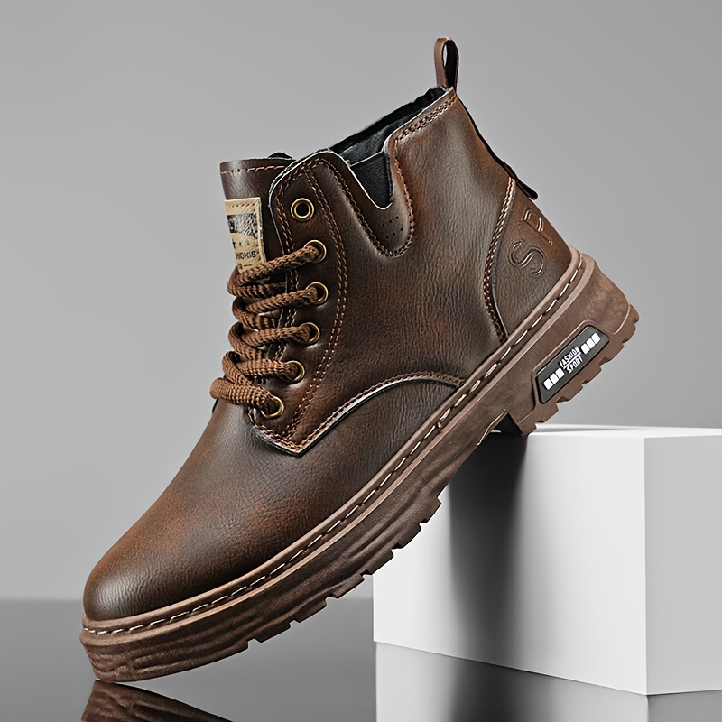 Men's Casual Work Boots Durable Lace Up Boots for Daily Wear And Outdoor Activities Brown/Black