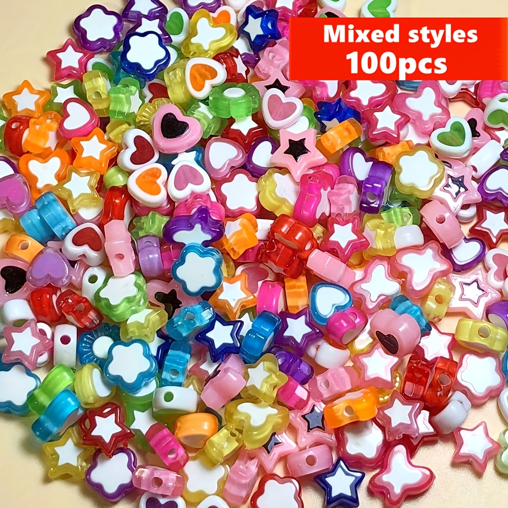 TEMU 100pcs Perline Acriliche 8-9mm Cuore Pesca e Dispersione Perline per Bracciali, Collane, Gioielli Fai da Te per Catene di Cellulare per Donne