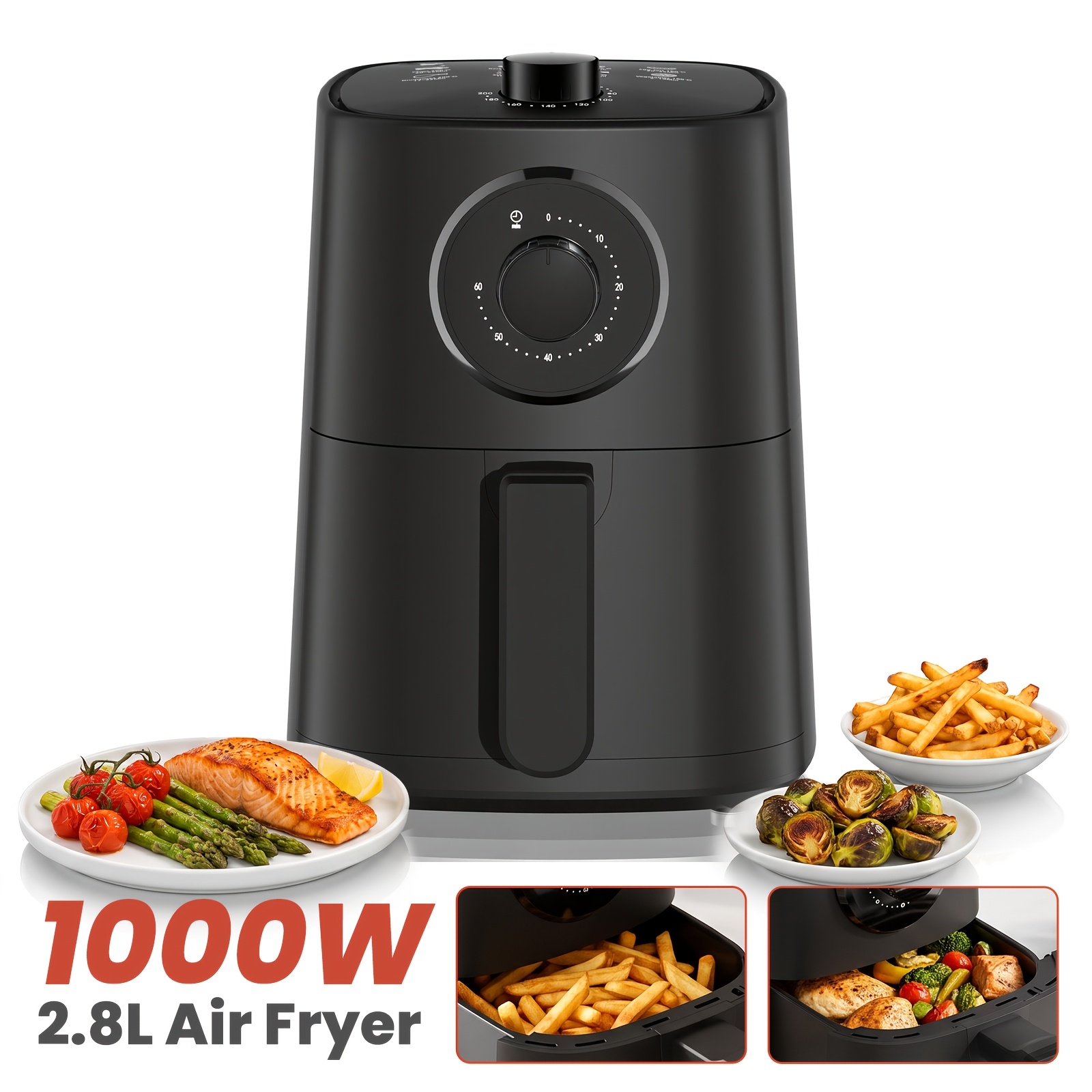 TEMU Superlex Compact Air Fryer, 1000w Rapid Hot Air Circulation Cooker With 60-min Timer & Adjustable Heat Control, Detachable Baking Tray For -free