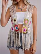 womens lightweight crochet vest with floral geometric patterns fringe hem semi summer fashion machine washable elegant layering piece for casual outfits crochet clothes casual handcrafted