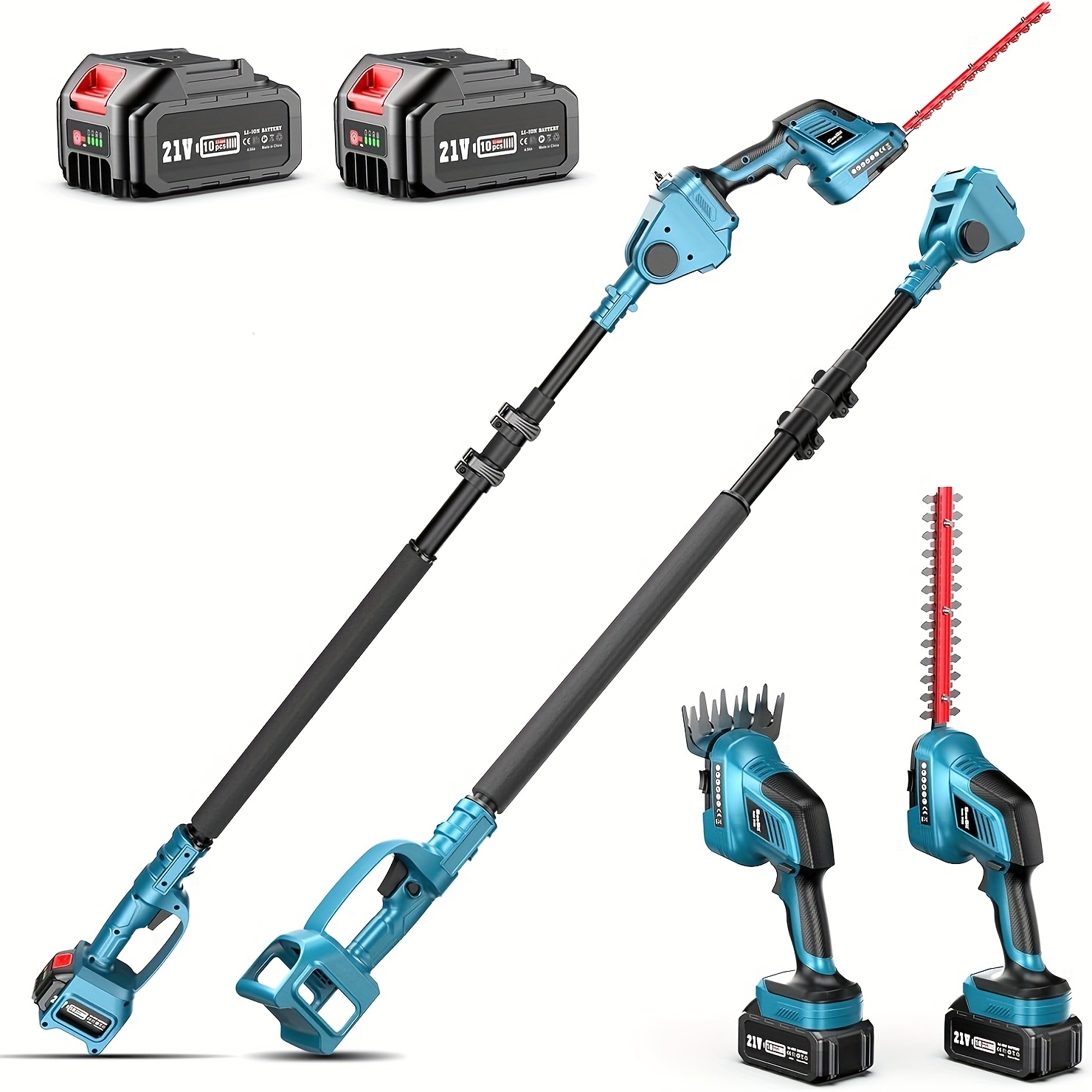 TEMU SeeSii 3-en-1 Cordless Pole Hedge Trimmer, 21V Électrique Hedge & Grass Trimmer avec 2*4.0Ah Batteries Rechargeables, 16ft Reach, Poteau Étendu